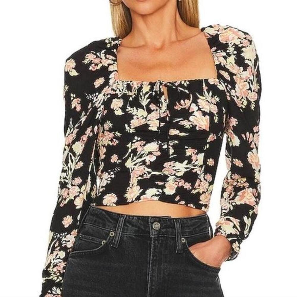 Free People Hilary Long Sleeve Flower Printed Top size S spring cottagecore
